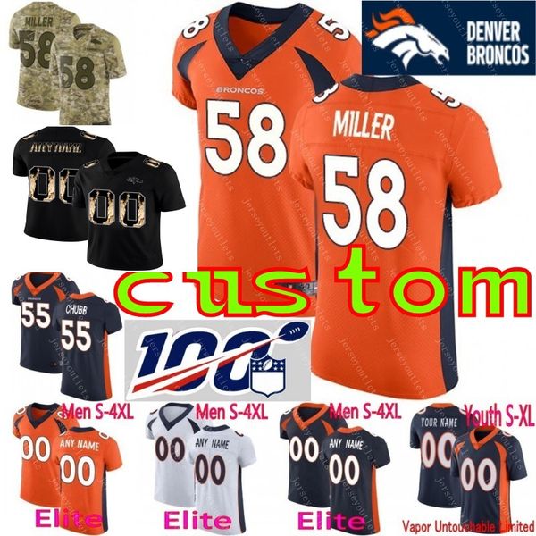 

100t custom bronco men youth women phillip lindsay von miller bradley chubb drew lock dalton risner camo elite jersey 02, Black;red