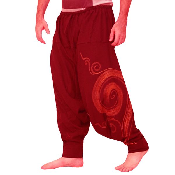 

plus size joggers pants men red print harem pants men streetwear casual pocket trousers straight full length sweatpants, Black
