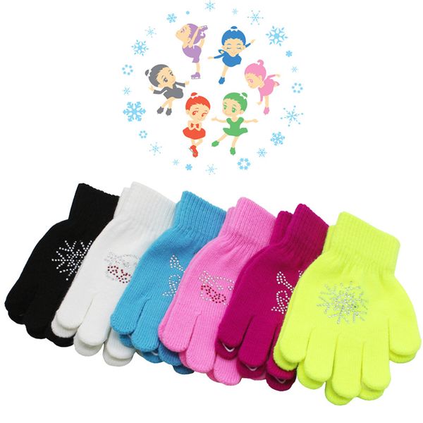 

colorful cat magic figure skating wrist gloves training warm hand protector thermal thicken for kids rhinestone glue non-slip