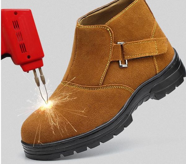 

2019 work electric welder genuine leather safety anti-puncture anti-smashing men safety shoes steel toe work shoes flats, Black