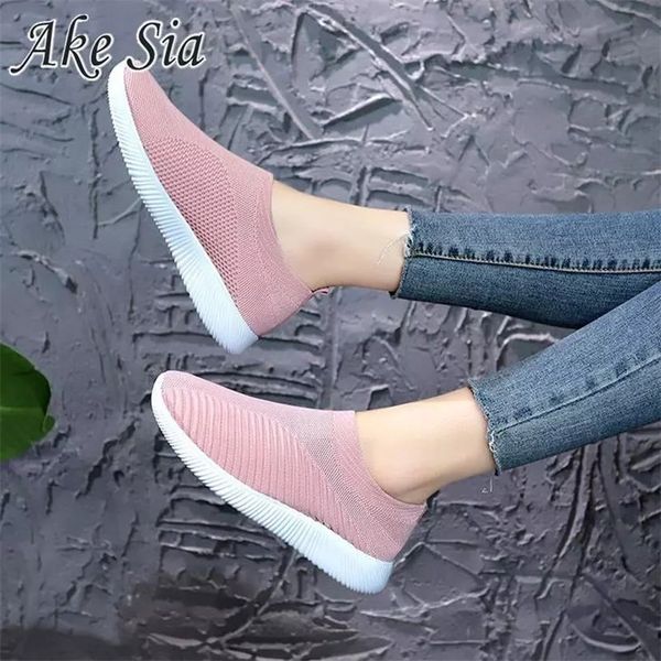 

women's sneakers flat knitting spring women shoes 2019 new plus size female mesh vulcanized ladies slip on breathable casual, Black