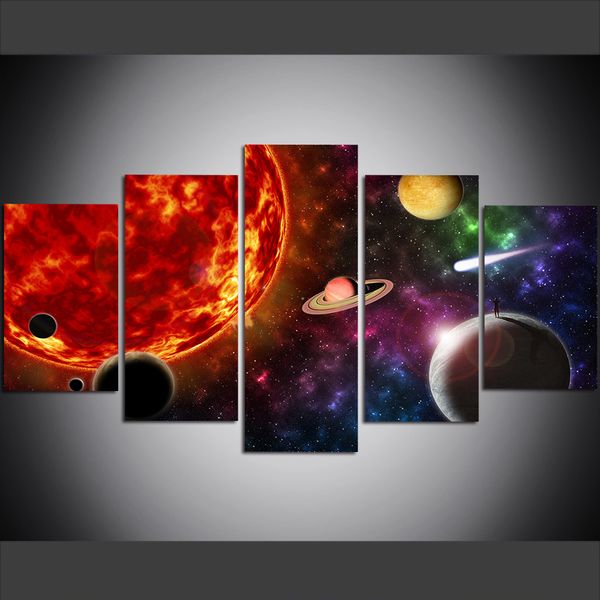 

5 piece large size canvas wall art pictures creative cosmic planet psychedelic surround art print oil painting for living room