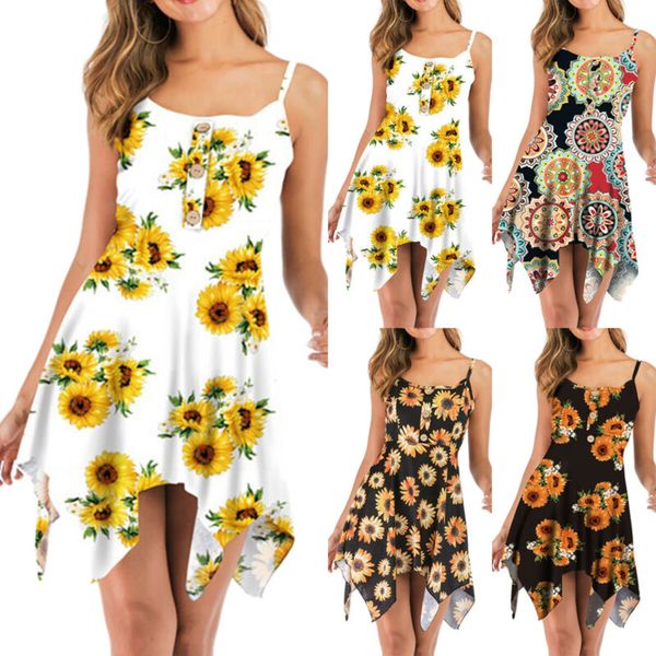 

Women Ladies Boho Printed Slip Dress Casual Summer Mini Irregular Tunic Sundress