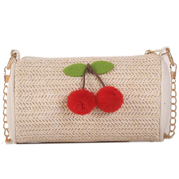 

jhd-new cherry decorative straw cylindrical handbags shoulder diagonal korean bag