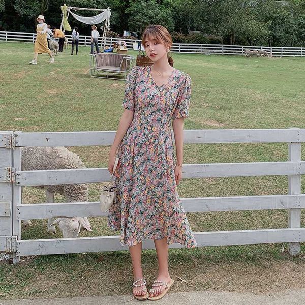 

women long floral chiffon dress summer 2020 runway korean elegant retro party night dress boho vintage casual vacation dresses, Black;gray