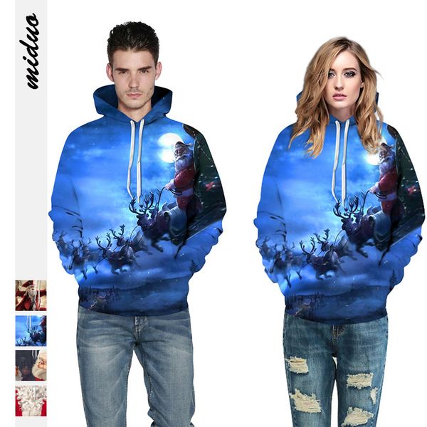 

tide brand luxury designer men selling santa claus digital printing hooded couples sweater autumn and winter loose long-sleeved womens b, Black