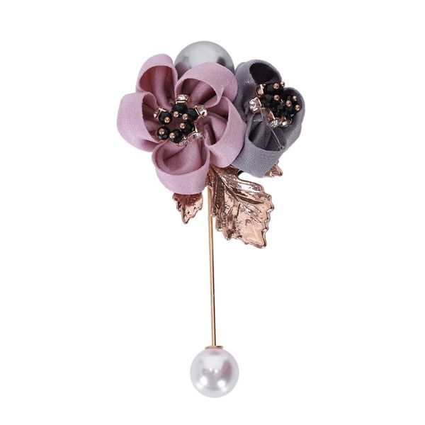 

ladies cloth art pearl fabric flower brooch pin cardigan shirt shawl pin professional coat badge jewelry accessories, Gray