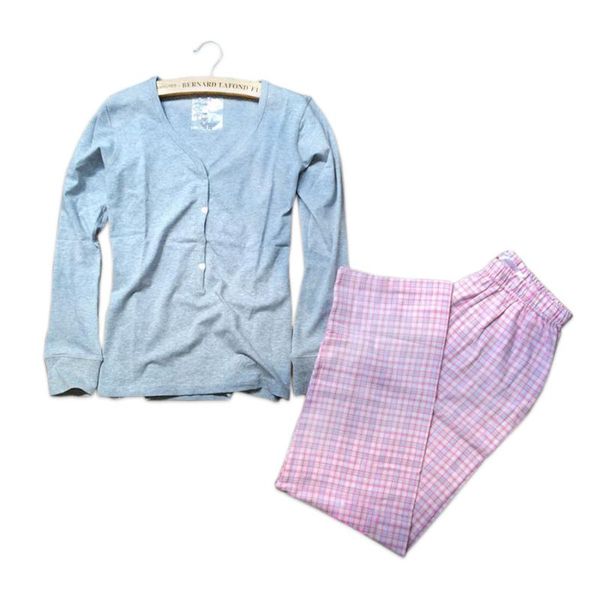 

sexy v-образный вырез 100% хлопок женщины пижамы наборов простых длинного рукава женщины пижам простой pijamas mujer осень, Black;red