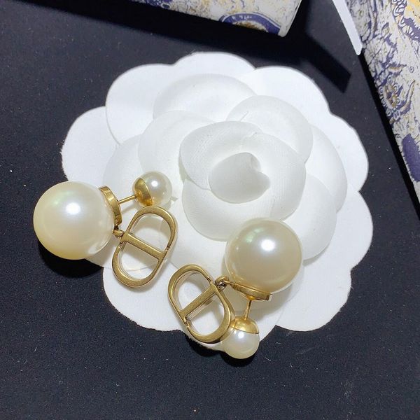 

vintage classic letter size pearl designer earrings luxury designer jewelry women earrings, Golden