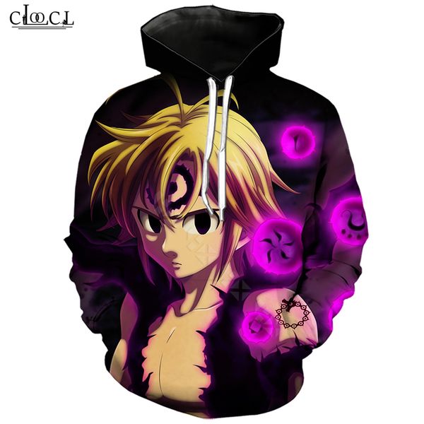 

anime the seven deadly sins meliodas hoodie men women 3d print streetwear couples pullovers fashion hooded coat, Black