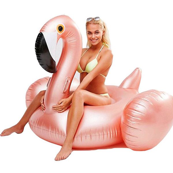 

150cm rose gold inflatable flamingo swimming pool float tube raft giant float ride-on swimming ring summer party pool toy