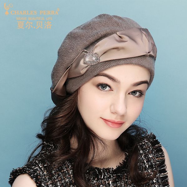 

charles perra brand women hat autumn new beret korean version fashion elegant lady wool cap keep warm knitted hats beanies 5633, Blue;gray
