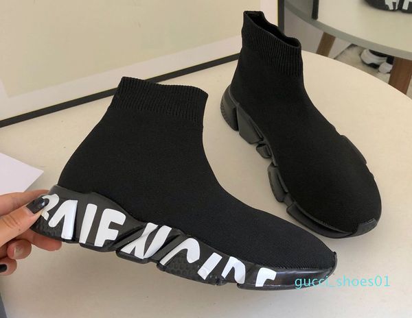 

men shoes speed sneaker platform casual designer triple socks flat fashion mens designer trainers women shoes fashion graffiti sneaker 01g, Black
