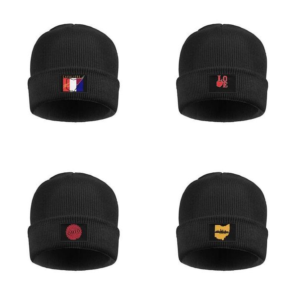 

fashion cleveland ohio city skyline slouch watch beanie hat fits under helmets hats united states ohio love simple logo ohio flag state, Blue;gray