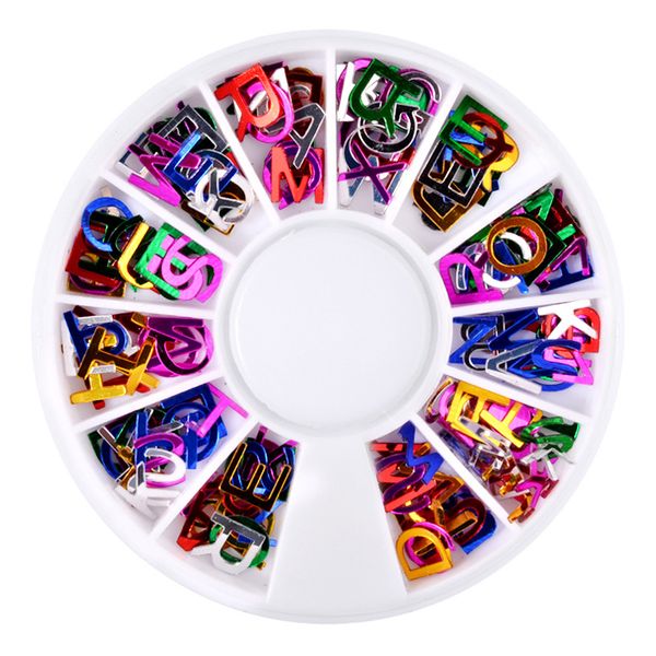 

elecool 12 grids colorful letter design nail art ornaments stickers tips decals wheel diy 3d nail art accessories, Silver;gold