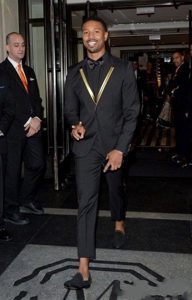 

custom made gold black two pieces wedding tuxedos slim fit suits for men groomsmen suit custom made prom formal suits (jacket+pants+bow tie, Black;gray