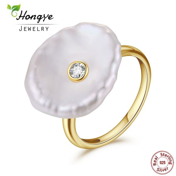 

hongye natural freshwater pearl ring 925 sterling silver jewelry baroque pearl gold rings fashion designer for women wedding