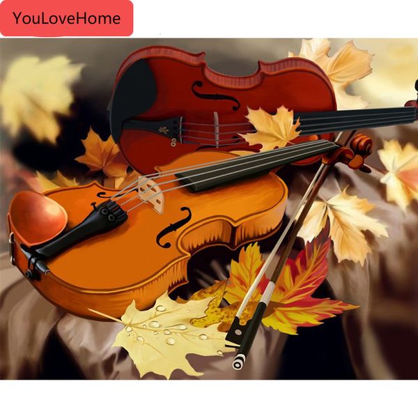 

picture by numbers leaf scenery drawing on canvas handpainted art gift diy oil painting violin kits home decor