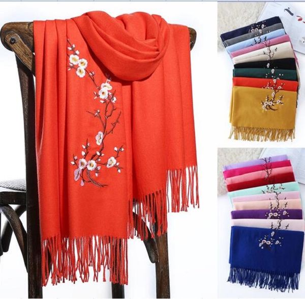

chinese embroidery scarfs for woman designer fashion cashmere scarves blanket autumn winter warm shawl pashmina christmas gift, Black;white