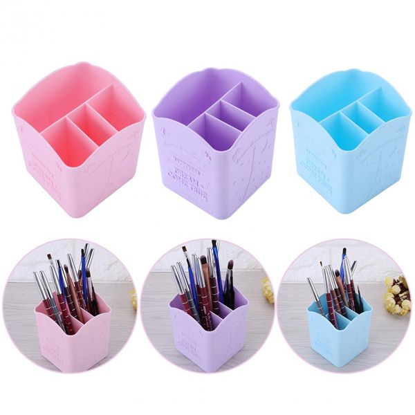 

nail art brush pen tips storage holder box cosmetic makeup brush pot 4-compartments nail art organizer manicure tools container, Silver
