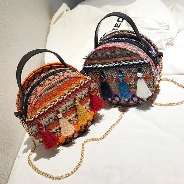 

2019 women straw bags rattan woven beach shoulder bags ladies crossbody bag handbag female bohemian round handmade bolsa #hy