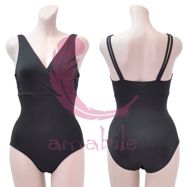 

ballet dance gymnastics v collar shoulder strap leotard al0188, Black;red