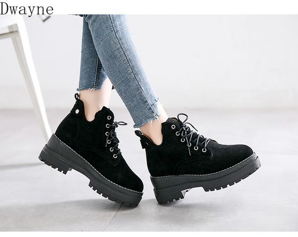 

fashion tide boots female british style 2020 new spring and autumn thick bottom increase plus velvet wild handsome short, Black