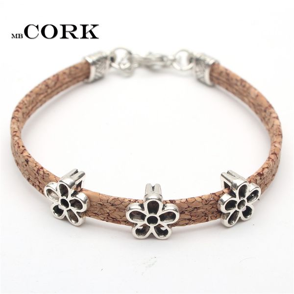 

natural cork bracelet with flower beads small cute girl natural bracelet original handmade wood jewelry br-222, Black