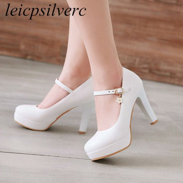 

women's pumps shoes super high heel pu buckle platform spring autumn new fashion casual wedding party black white pink