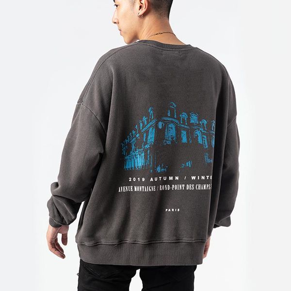 

19fw am1r1 washed vintage long sleeve sweatshirt city totem printed pullover street fashion men women casual crewneck hoodie hfymwy315, Black