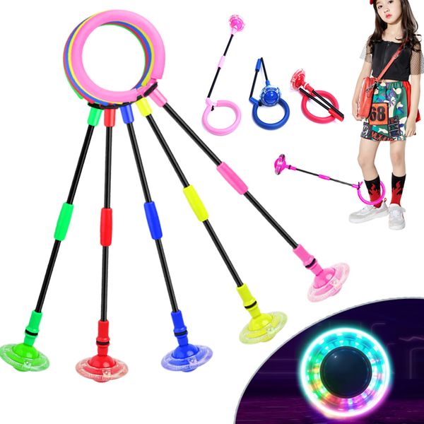 

led toy flashing jumping ring colorful ankle skip circle foldable swing ball for children fh99