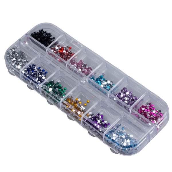 

6000 pcs x 2mm rhinestone round gems for nail art - 12 colours + picker tool, Silver;gold