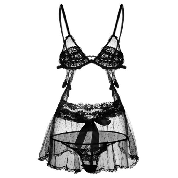 

cute three-point transparent lace underwear mesh suit temptation, Red;black