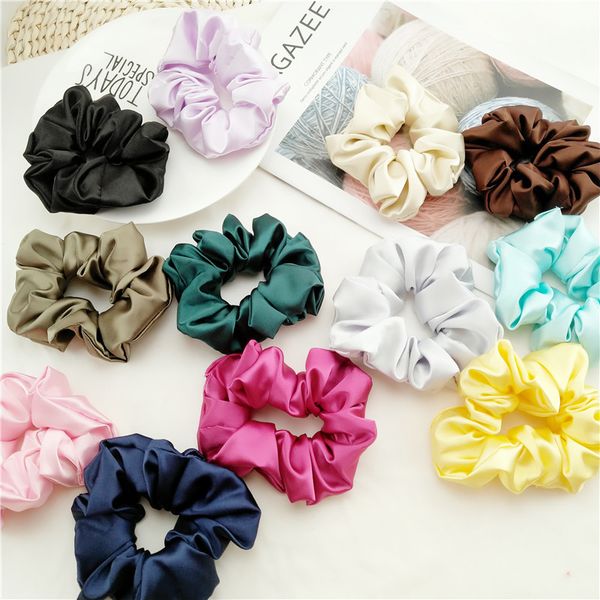 

fashion women faux silk solid scrunchies lady simple elastic headbands satin hairbands girls hair tie hair rope accessories