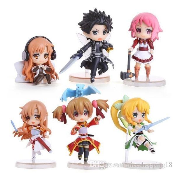 

discout t611 2.5inch 6cm 6pcs/set sword art online kirigaya kazuto yuuki asuna lefa action figure opp