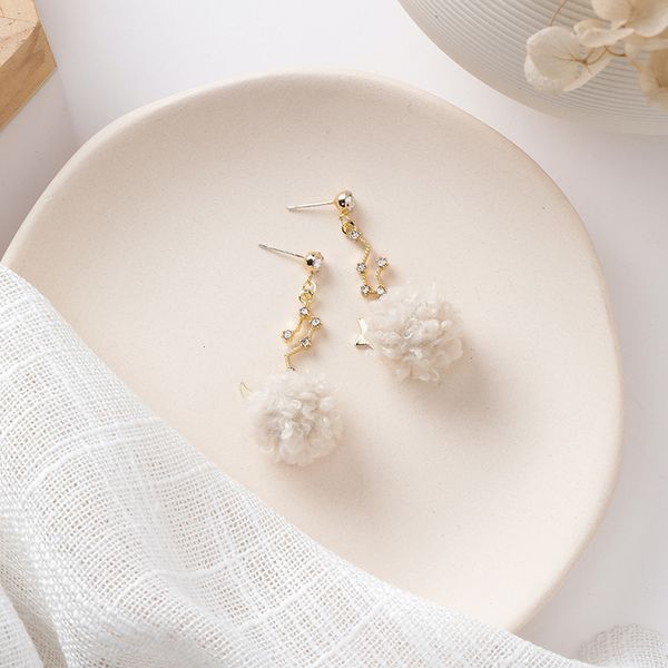 

silver needle korea style long section star moon hairball girl sweet drop earrings for women girl fashion jewelry accessories