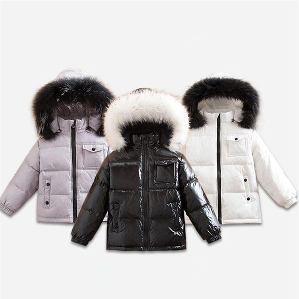 

brand winter kids duck down jackets for boys girl snow wear child thick hooded coat with fur collar toddler park overcoat parkas, Blue;gray