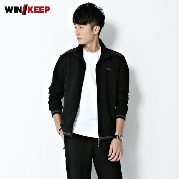 

spring autumn men outdoor sport leisure 3pcs suit running set plus size fitness tracksuit ropa deportiva hombre jogging conjunto, Black;blue