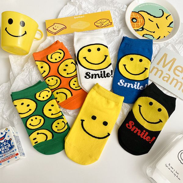 

new product spring summer korean cute cartoon smiling face pattern funny socks women college style for ladies girl's gifts, Black;white