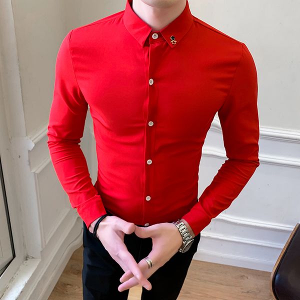 

3 color men's business shirt autumn men's pure color slim long sleeve shirt korean clothes camisa club formal, White;black