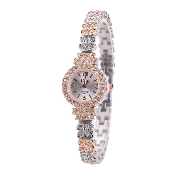 

new fashion ladies alloy full diamond leaf for gift female bracelet watch creative wrist quartz watch, Slivery;brown