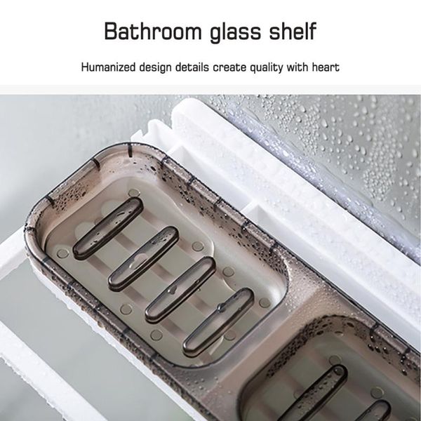 

durable double grid shelves wall mounted bathroom shower soap sponge drain storage no punching towel racks holder