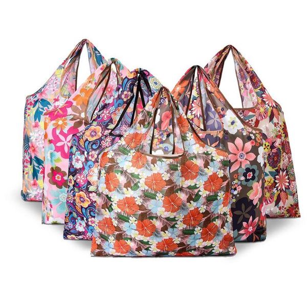 

2020 fashion women shopping bag shopper tote large eco reusable shopping bags flower shoulder handbag folding foldable pouch