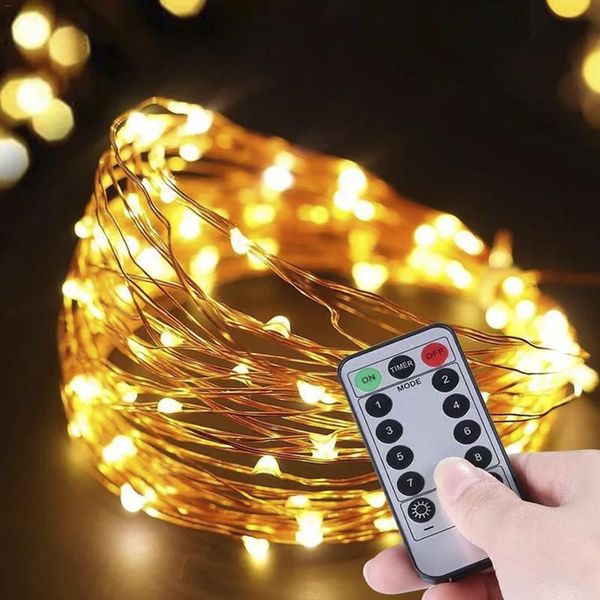 

christmas led string light 5m 50 led/10m 100led copper silver wire fairy garland waterproof with 8 modes remote control