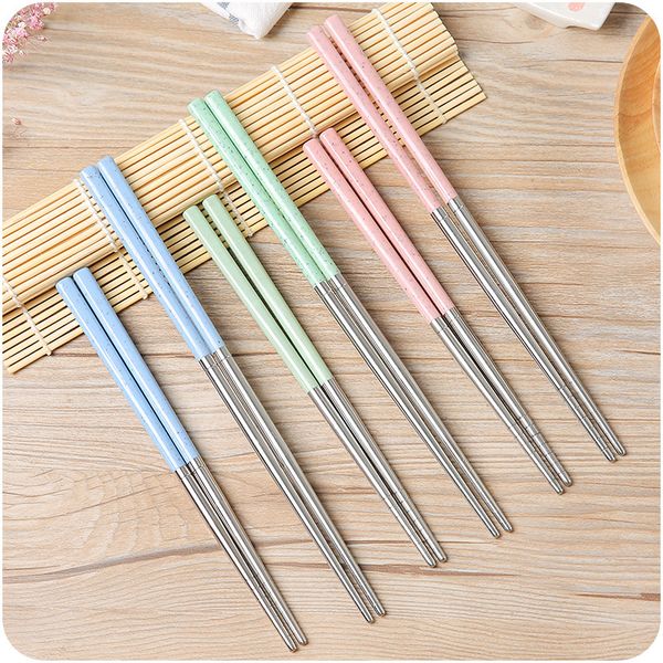 

1 pair korean stainless steel chopsticks 304 silver iron anti skid household metal chinese japanese style reusable chopsticks