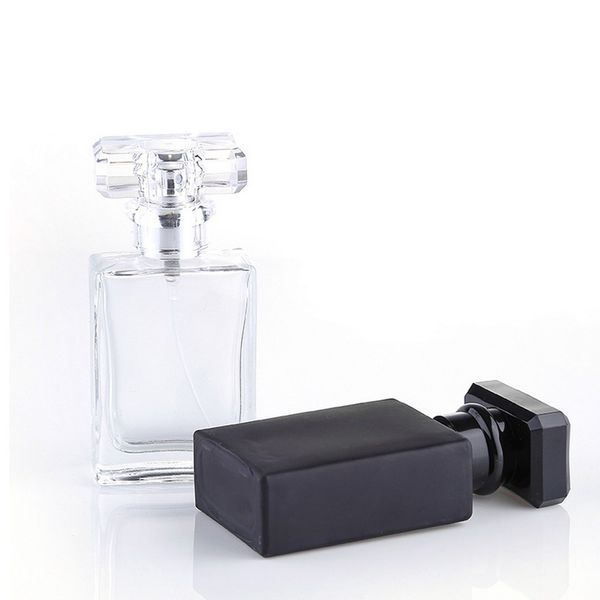 

30ml high-quality glass perfume bottle atomizer perfume bottle transparent black spray bottles crystal transparent square