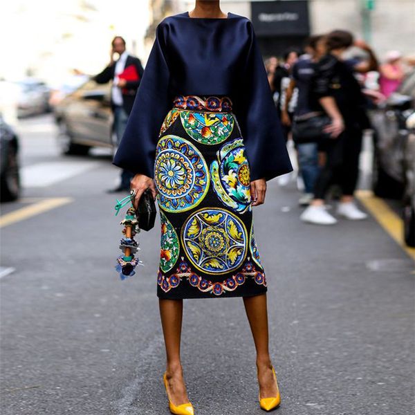 

guyuera new african dress for women european and american dress print long-sleeved skirt suit long skirt, Red
