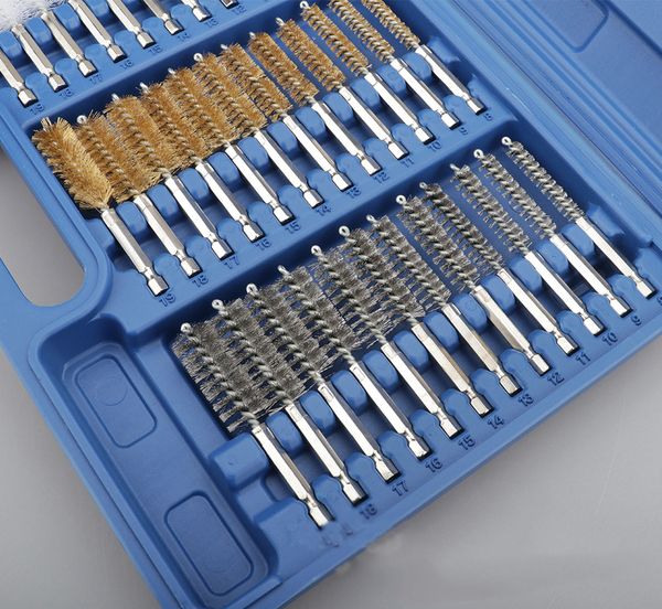 

38pcs 8-19mm hex shank tube brush inner wall cleaning brush replaceable head handle engine wire cleaning kit tool