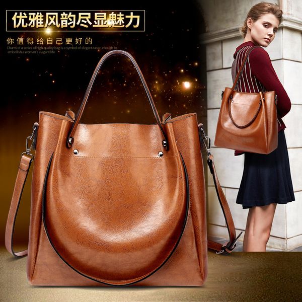 

fashion handbag large capacity tote bag new oil wax leather women's bag fashion messenger
