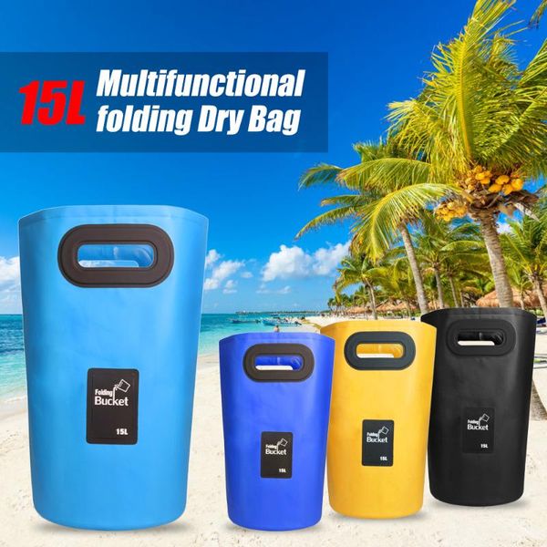 

20l waterproof folding bucket pouch 500d pvc dry bag portable outdoor camping picnic car washing fishing water carrier storage